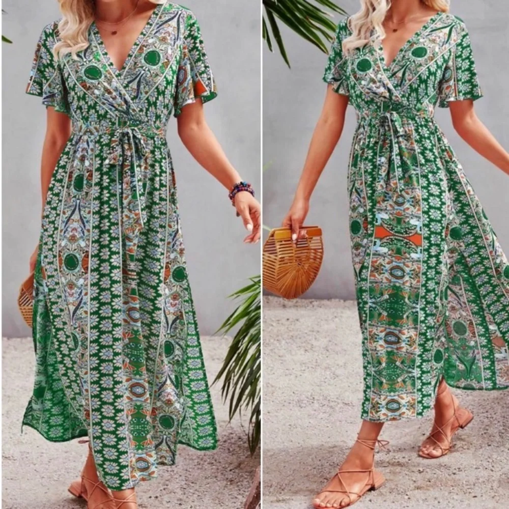 Boho floral print butterfly sleeve maxi dress - Picture 8 of 10